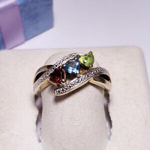 Estate .70cttw Heart Cut Multi Gem & Diam cross over 10Kt Yellow Gold Ring#24011